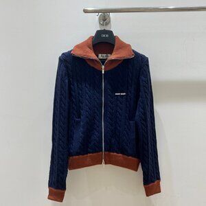 Miu Miu college style letter double zipper jacket